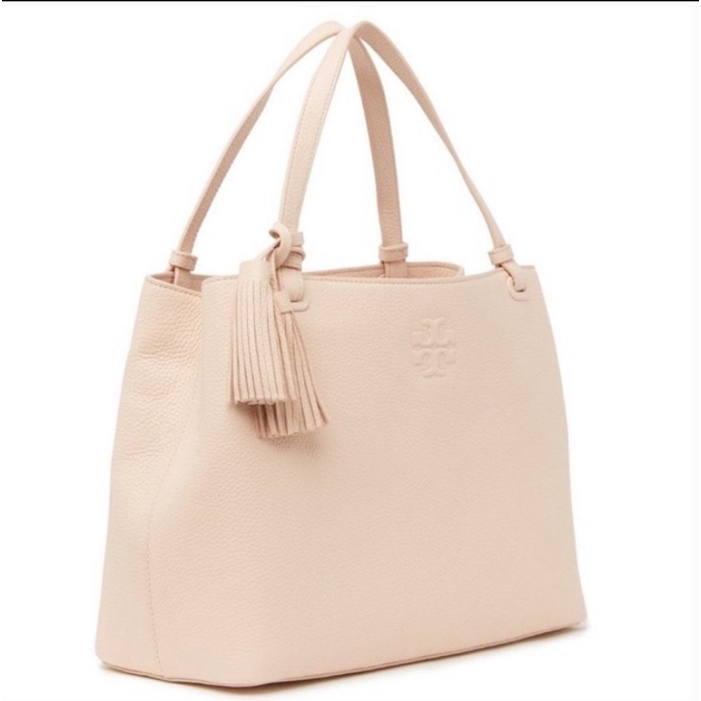 Tory Burch: Thea Center Zip Leather Tote Bag - Picture 1 of 12